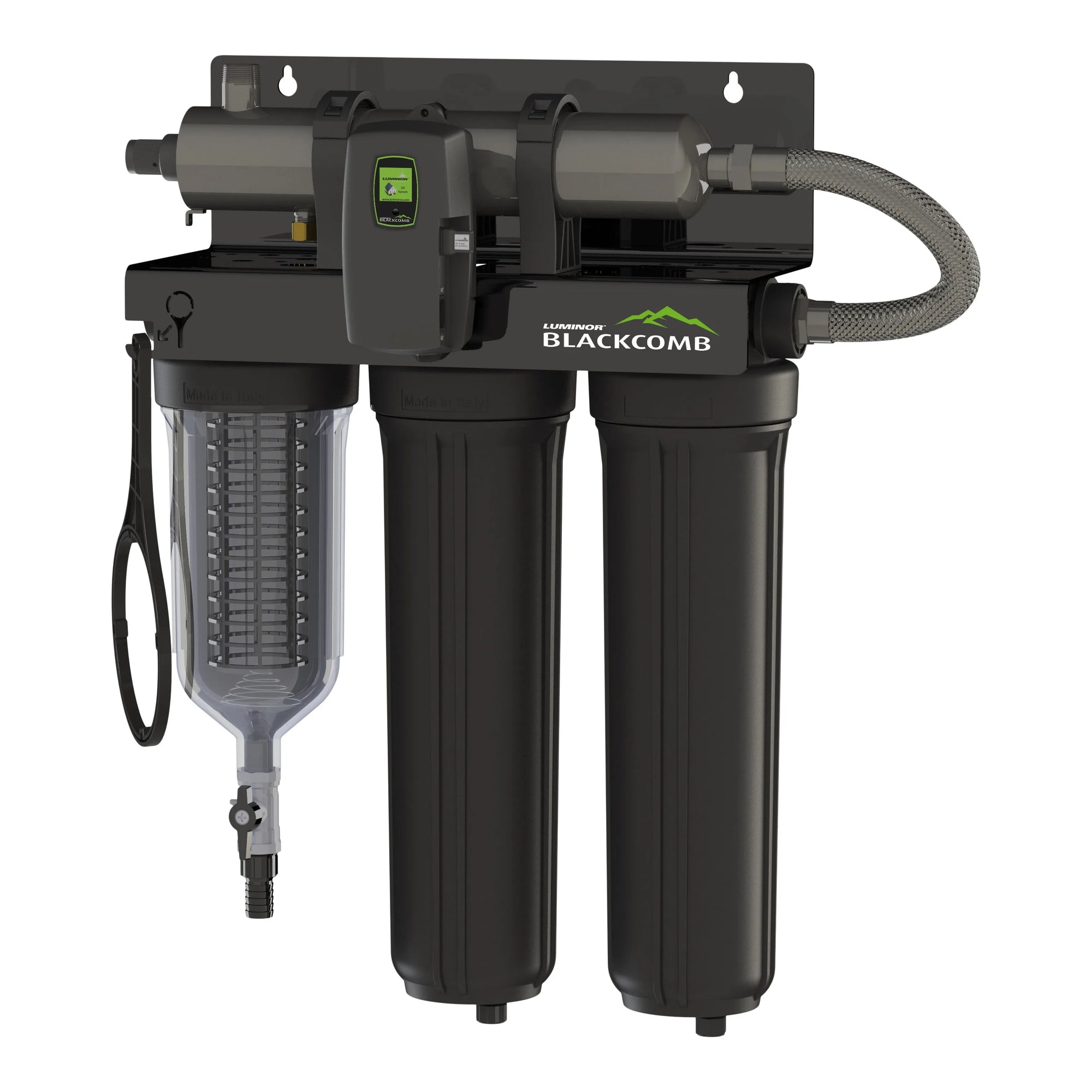 Luminor Blackcomb ALL-IN-ONE Crossover UV/FILTER SYSTEM 15 gpm With 10" Mesh Strainer, 20" Sediment & 20" Carbon Filters LBH5-Z122