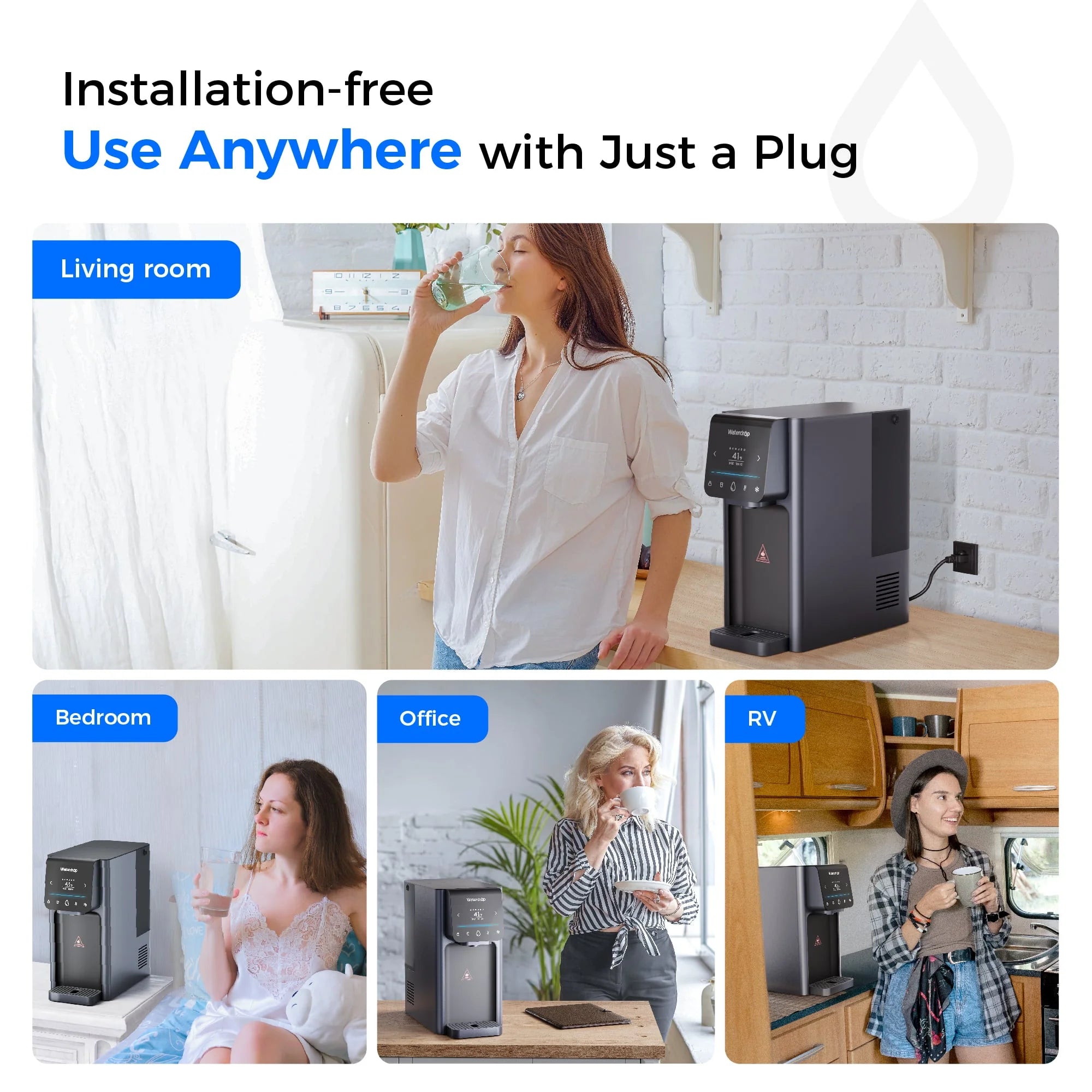 Waterdrop Countertop Reverse Osmosis Hot Cold Water Dispenser