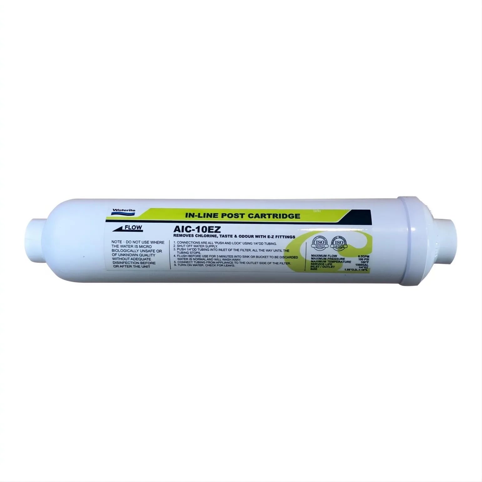 Waterite Inline Carbon Cartridge 10" 1/4" FQC