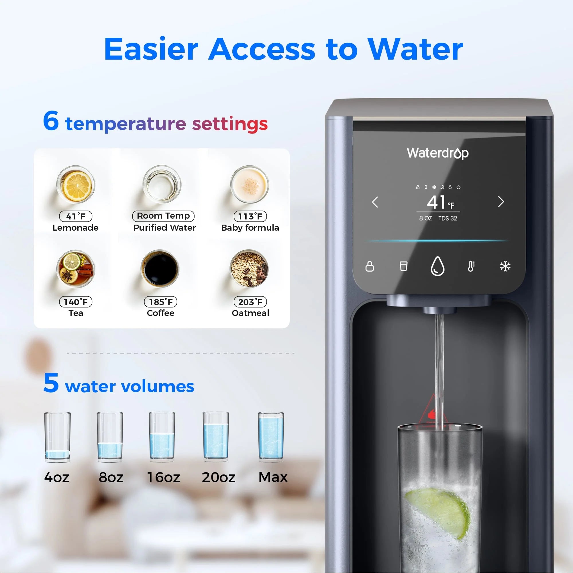 Waterdrop Countertop Reverse Osmosis Hot Cold Water Dispenser