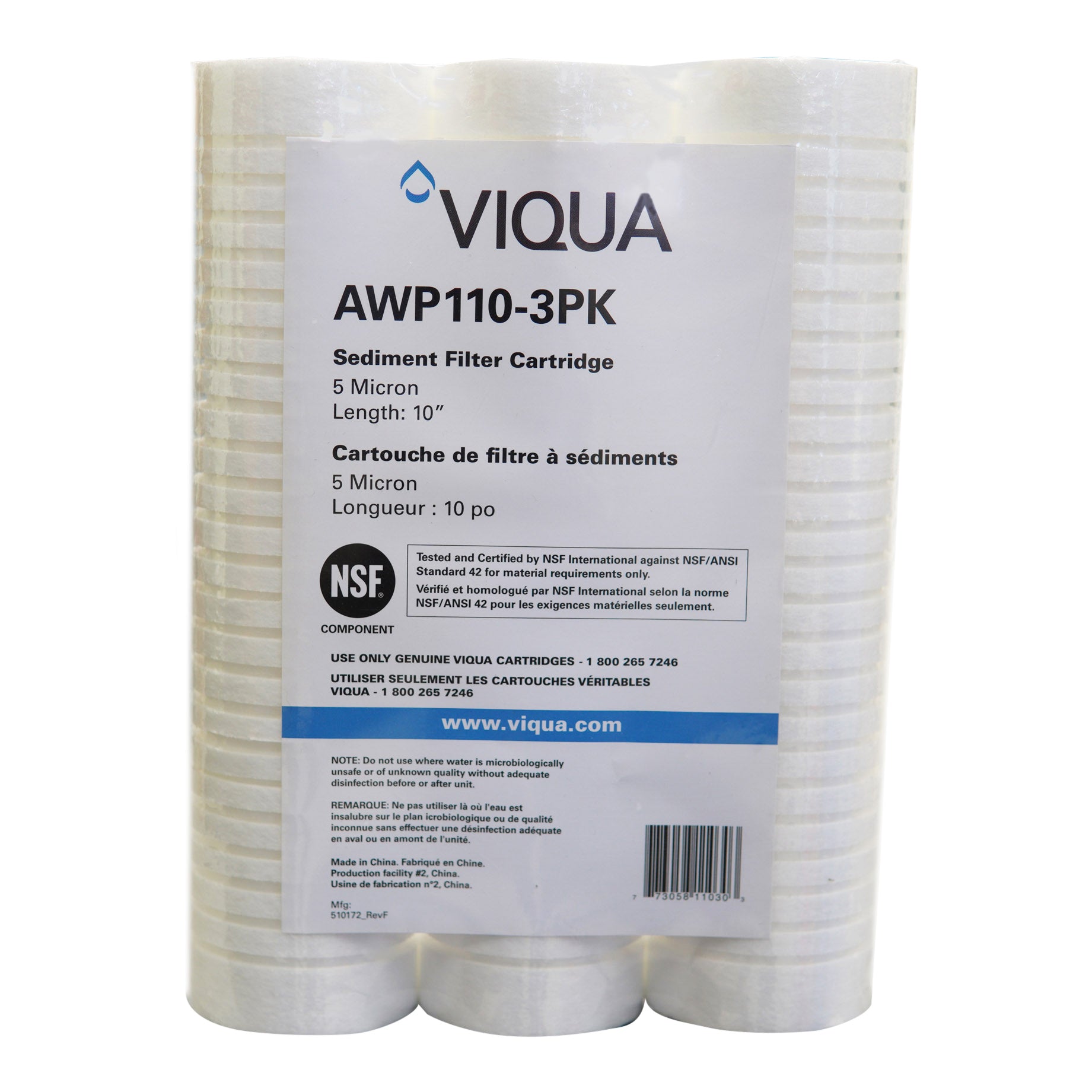 Viqua 3PK - 5M Grooved Sediment Filter 9 7/8" AWP110-3PK